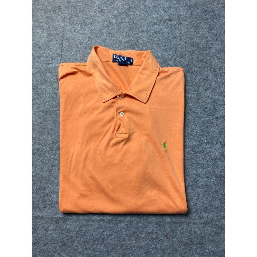 Ralph Lauren Polo Shirt Mens 2XL Orange Green Pony Preppy Pima Cotton